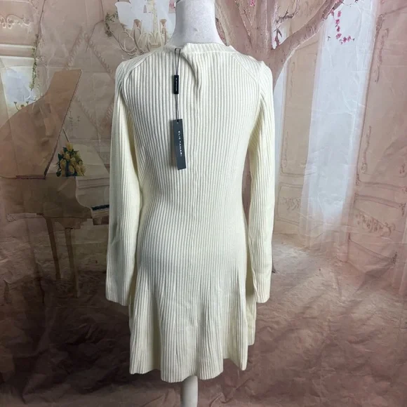NEW Elie Tahari Cream Ribbed Long Sleeve Dress in Winter White - Picture 8 of 11